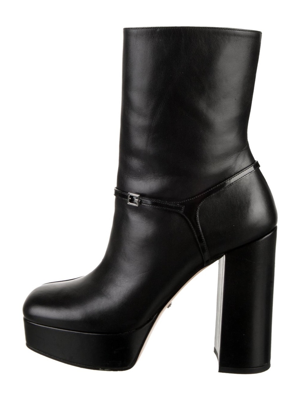 Gucci Black Leather Platform Block-Heel Ankle Boots